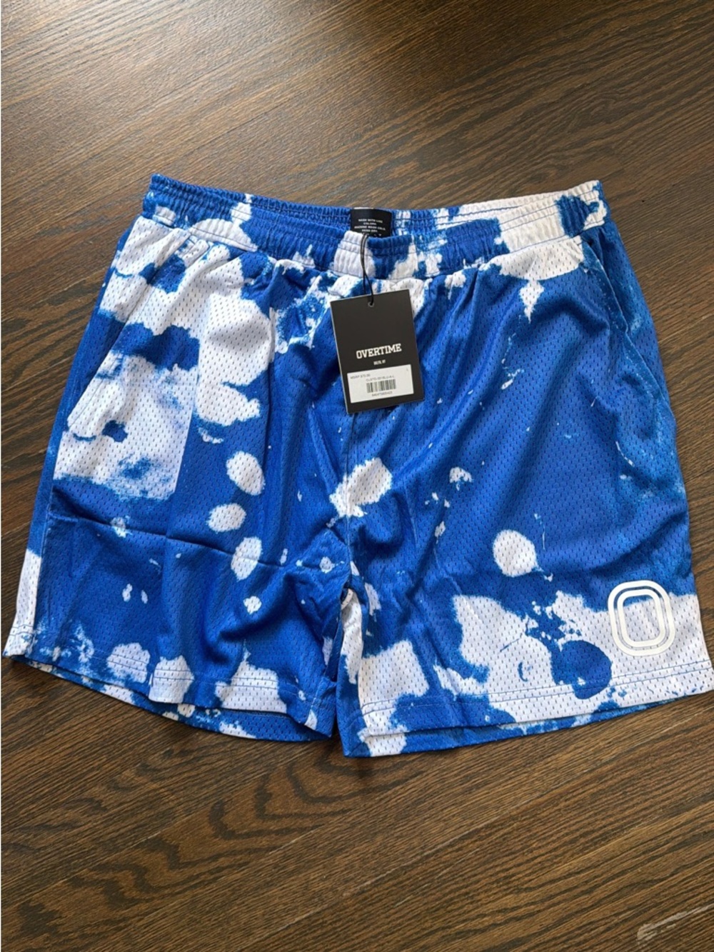 Overtime Men's Blue Tie-Dye Athletic Mesh Shorts